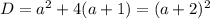 D = a^{2} + 4(a + 1) = (a + 2)^{2}