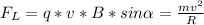 F_{L}=q*v*B*sin\alpha=\frac{mv^{2}}{R}