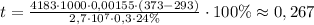 t = \frac{4183 \cdot 1000 \cdot 0,00155 \cdot (373-293)}{2,7 \cdot 10^{7} \cdot 0,3 \cdot 24\%} \cdot 100\% \approx 0,267