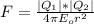 F=\frac{|Q_1|*|Q_2|}{4\pi E_o r^2}