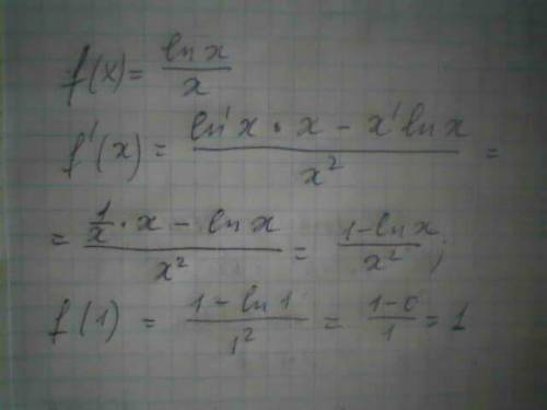 Найдите производную функции f(x) =inx/x,в точке x=1
