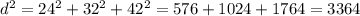 d^2=24^2+32^2+42^2=576+1024+1764=3364