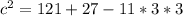 c^2=121+27-11*3*3