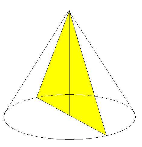Осевым сечением конуса является равнобедренный треугольник. сделайте чертеж конуса и его осевого сеч