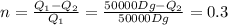 n=\frac{Q_1-Q_2}{Q_1}=\frac{50000Dg-Q_2}{50000Dg}=0.3