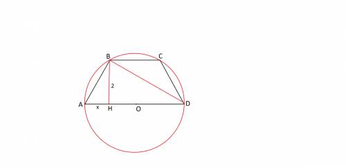 Вкруг вписана равнобедренная трапеция с высотой 2 и площадью 8. найдите радиус круга, если его диаме