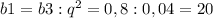 b1=b3:q^2 = 0,8: 0,04 = 20 &#10;