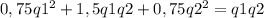 0,75q1^2+1,5q1q2+0,75q2^2=q1q2