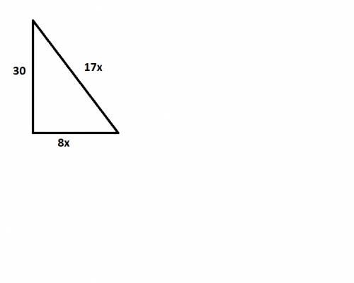 Катет прямоугольного треугольника 30 см его гипотенуза относитьчя к другому катету как 17: 8 найти с