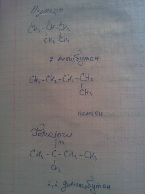 Составить изомеры для вещества с формулой c5h12,и 3 гомолога