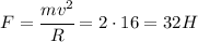 F=\cfrac{mv^2}{R}=2\cdot 16=32H