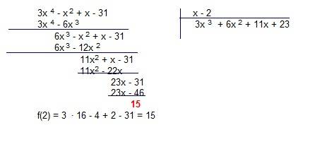 Найдите остаток от деления многочлена f(x) на двучлен (x-a) и значение f(x) в точке x=a: f(x) = 3 -