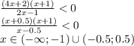 \frac{(4x+2)(x+1)}{2x-1} <0 \\\ &#10;\frac{(x+0.5)(x+1)}{x-0.5} <0 \\\ &#10;x\in(-\infty; -1) \cup (-0.5; 0.5)