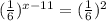 (\frac{1}{6})^{x-11}=(\frac{1}{6})^2