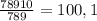 \frac{78910}{789} =100,1