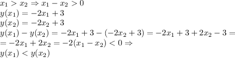 x_1x_2 \Rightarrow x_1-x_20\\y(x_1)=-2x_1+3\\y(x_2)=-2x_2+3\\y(x_1)-y(x_2)=-2x_1+3-(-2x_2+3)=-2x_1+3+2x_2-3=\\=-2x_1+2x_2=-2(x_1-x_2)<0 \Rightarrow\\y(x_1)<y(x_2)