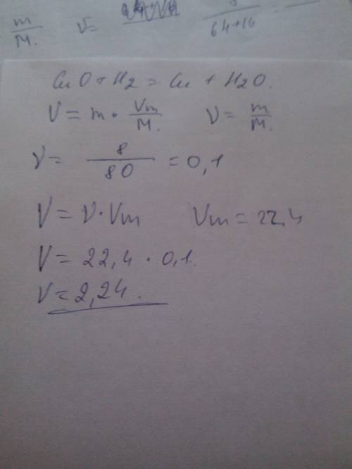 Cuo + h2 = cu + h2o нужно найти объём h, m(cuo) = 8г