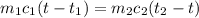 m_{1} c_{1} (t-t_{1})=m_{2}c_{2}(t_{2}-t)