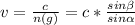 v= \frac{c}{n(g)} =c* \frac{sin \beta }{sin \alpha }