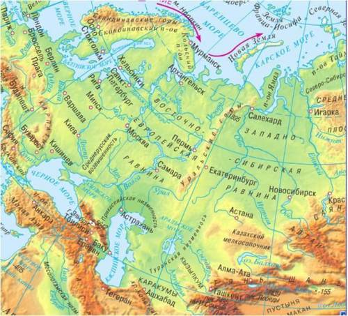 Какие моря омывают восточно-европейскую равнину