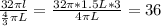 \frac{32 \pi l}{ \frac{4}{3} \pi L } = \frac{32 \pi *1.5L*3}{4 \pi L}= 36