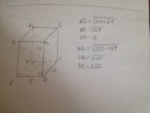 Основанием прямой призмы является прямоугольник со сторонами 5см и 12 см.диагональ призмы равна 17см