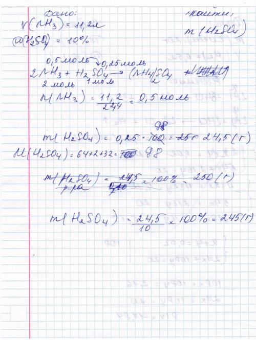 После пропускания 11,2 л (н.у) аммиака через 10 процентный раствор серной кислоты получили раствор с