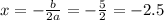 x=- \frac{b}{2a}=- \frac{5}{2}=-2.5