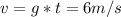 v=g*t = 6m/s