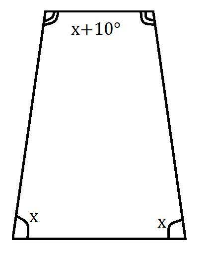 Найдите углы равнобедренной трапеции если один из её углов на 10 градусов больше другого