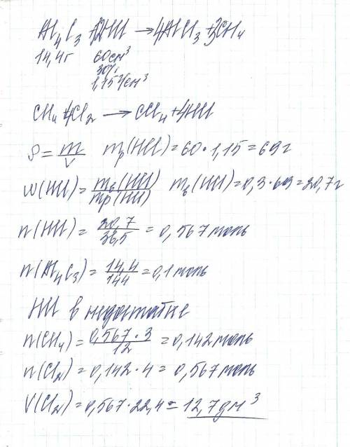 Какой объем хлора потребуется для полного хлорирования метана полученного при обработке карбида алюм