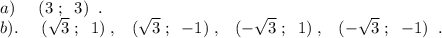 a) \;\;\;\;\; (3\; ; \;\; 3)\;\;.\\b). \;\;\;\;\; (\sqrt{3} \; ; \;\; 1) \; , \;\;\; (\sqrt{3} \; ; \;\; -1) \; , \;\;\; (-\sqrt{3} \; ; \;\; 1) \; , \;\;\; (-\sqrt{3} \; ; \;\; -1) \;\; .