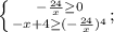 \left \{ {{- \frac{24}{x} \geq 0} \atop {-x+4 \geq(- \frac{24}{x})^4}};