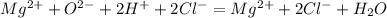 Mg^{2+} +O ^{2-} +2H ^{+}+2Cl ^{-} = Mg^{2+} + 2Cl^{-} + H_{2}O