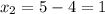 x_{2} =5-4=1