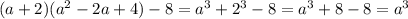 (a+2)(a^2-2a+4)-8=a^3+2^3-8=a^3+8-8=a^3