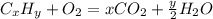 C_xH_y+O_2=xCO_2+ \frac{y}{2}H_2O