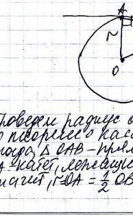 Кокружности с центром o проведена касательная ab(a- точка касания.) найдите радиус окружности, если