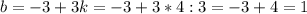 b=-3+3k=-3+3*4:3=-3+4=1