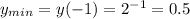 y_{min}=y(-1)=2^{-1}=0.5