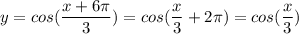 y=cos(\dfrac{x+6\pi}{3})=cos (\dfrac{x}{3}+2\pi)=cos (\dfrac{x}{3})