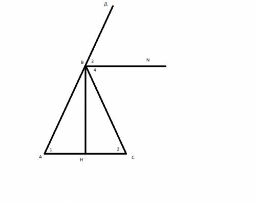 Вравнобедренном треугольнике abc проведена биссектриса bn внешнего угла при вершине b.определите уго