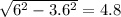 \sqrt{6^2-3.6^2}=4.8