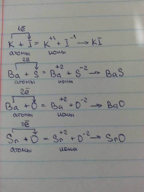 Составьте схему образования ионной связи в веществах : ki, bas, bao,sro