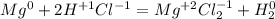 Mg^{0}+2H^{+1}Cl^{-1}=Mg^{+2}Cl_{2}^{-1}+H_{2}^{0}