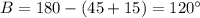 B=180-(45+15)=120а