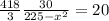 \frac{418}{3} \frac{30}{225- x^{2} } =20