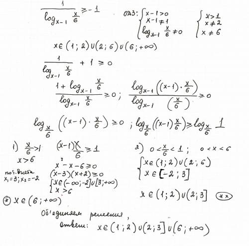 \frac{1}{log(x-1)\frac{x}{6} } \geq -1