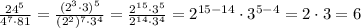 \frac{24^5}{4^7\cdot81}= \frac{(2^3\cdot3)^5}{(2^2)^7\cdot3^4}=&#10; \frac{2^{15}\cdot3^5}{2^{14}\cdot3^4}=2^{15-14}\cdot3^{5-4}=2\cdot3=6