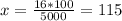 x= \frac{16*100}{5000} =115